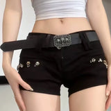 Purpdrank  Sexy Y2k Black Demin Shorts Women Summer Punk Style Low Waist Rivet Shorts Hot Girl Club Slim Fit Streetwear Jean Clothing