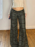 Purpdrank  Women's American Retro Plaid Pants Casual Fashion Wide-Leg Loose Fit Flared Trousers Suitable for Street Lounge Daily Wear
