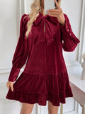 Purpdrank  Autumn Elegant Temperament Solid V Neck Long Sleeve Patchwork Fashion Dresses