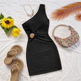 Purpdrank  Sexy Slim Fit Summer Hollow out Skirt Short Sleeveless Midi Dress Polyester Fabric Polyester Content 95% And above