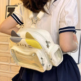 Purpdrank  Cat Backpacks PU Shoulder Bag Girls Transparent Pocket Lolita Jk Harajuku Crossbody Bag College Style Backpack PU Crossbody Bag