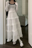 Women’s Multilayer Ruffles Tulle Skirt Pleated High Waist Fluffy Maxi Skirt Fairy Cake Dress Long Tutu Party Skirt