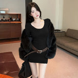 Purpdrank  Autumn Winter New Pure Desire One-shoulder Exposed Collarbone Slim Hip-hugging Dress Comes with Belt