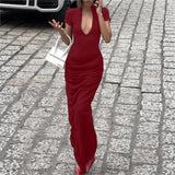 Purpdrank  Sexy Slim Long Dresses For Women Summer Short Sleeve V-neck Bodycon Maxi Dress Elegant Vestidos