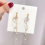 Purpdrank Temperament Crystal Star Tassel Drop Earrings For Women New Long Ear Line Bowknot Leaves Earrings Girls Wedding Party Jewelry