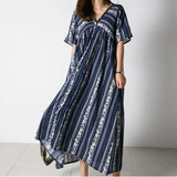 Purpdrank  Vintage Floral Printed Women's Dresses V-Neck Short Sleeve Bohemian Straight Loose Dress Female