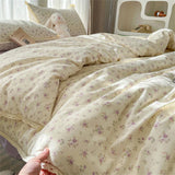 Purpdrank  INS Flower Bedding Set Soft Washed Cotton Bed Sheet Queen King Size Duvet Set Skin-friendly Comforter Set Pillowcase Bed Linens
