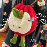 Purpdrank  Cute Cartoon Apple Shoulder Bag Lovely Cartoon Apples Backpack Crossbody Bag  Plush Large Capacity Schoolbag Plush Shoulder Bag