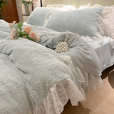 Purpdrank  Vintage French Carved Velvet Lace Ruffles Soft Warm Winter Bedding Set Duvet Cover Flat/Fitted Bed Sheet Pillowcases 4Pcs