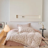 Purpdrank  Vintage French Country Rustic Style Floral Bedding Set 100% Cotton Double Layer Crinkle Yarn Duvet Cover Bed Sheet Pillowcases