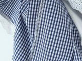 Purpdrank  Sexy Blue Plaid Lapel V neck Short Puff Sleeve Shirt Tank Top + Women Bow Zipper Waist A-line Pleated Mini Skirt 2 Pieces 1 Set