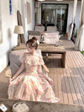 Purpdrank  Elegant Seaside Vacation Floral Printed Dress Summer Off Shoulder Women Camisole Dress Slim Casual Ruffles Fairy Dress