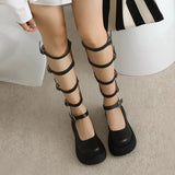 Purpdrank - Girl Wedges Thick Platform Mary Janes Women Shoes Buckle Hollow Motorcycle Cool Boots Sandals New Designer Lolita Women Shoes