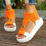 Purpdrank  Sandals Women Braided Geometric Wedge Knitted Elastic Summer Shoes Mesh Flat Sandals Hollow Out Female Sandals Mujer