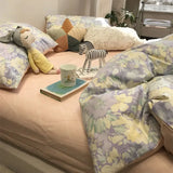 Purpdrank  Cute rustic french floral bedding set,purple yellow cotton twin full queen king home textile flat sheet pillow case duvet cover