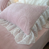 Purpdrank  Vintage French Carved Velvet Lace Ruffles Soft Warm Winter Bedding Set Duvet Cover Flat/Fitted Bed Sheet Pillowcases 4Pcs
