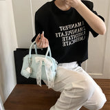 Purpdrank  Mini Boston Shoulder Crossbody Bags For Women Lace Bowknot Round Top-handle Bag With Heart Pendant 2025 Designer Handbags