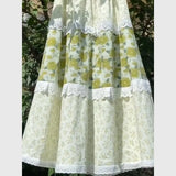 Purpdrank  Girl Flower Print Skirt Elegant Lace Patchwork Midi Skirt Women Summer Casual Elastic Waist A-Line Skirt Boho Faldas 405A