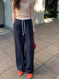 Purpdrank  Vintage Striped Women's Wide Leg Pants 2025 New High Waist Lace Up Patchwork Casual Loose Trousers for Womens
