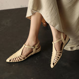 Purpdrank   Summer Women Sandals Genuine Leather Shoes for Women Pointed Toe Chunky Heel Shoes Elegant Cover Toe Slingback Hollow Sandals