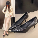 Purpdrank  spring and autumn new thin heel shallow mouth sexy single shoes women lace bow design pointy all-matching high heels