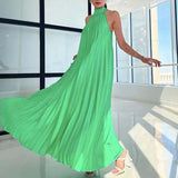 Purpdrank  Women Sexy Off Shoulder Dress New Elegant Solid Swing Loose Party Dress Spring Female Halter Slim Banquet Long Dress