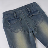 Purpdrank  Vintage Light Wash Distressed Paneled Jeans Y2K Slim-Fitting Low-Waisted Stitched Denim Pants Women Streetwear Retro Jeans