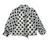 Purpdrank  Women Sexy Tie bow Collar Polka Dot Semi Sheer Shirt Long Sleeve See Through Organza Blouse Transparent Loose Tops