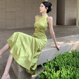 Purpdrank  Jacquard Cheongsam Dress for Women Summer Retro Chinese Style Sleeveless Modified New Chinese Style Dress
