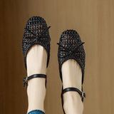 Purpdrank  High-quality square-toed bow high-heeled sandals, 2025 summer new hollowed-out fashionable woven casual mid-heeled women's shoes