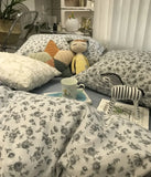 Purpdrank  European american rustic beding set,single double gray cotton twin full queen home textile flat sheet pillow case duvet cover