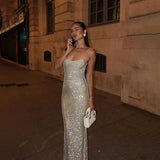 Purpdrank  Sexy Glitter Sequins New Evening Party Dress Fashion Women's Sleeveless Backless Bling Long Dresses Clubwear Women Outfits
