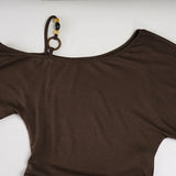 Purpdrank  Retro Sexy Autumn Skew Collar Long Sleeve Slim Solid All Match Knitted T-Shirts