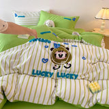 Purpdrank  Cartoon Embroidery Bedding Set Room Decor Breathable Single Double Comforter Four-Piece Set Pillowcases Bed Linens Home Textiles