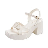 Purpdrank  Large Size Buckle Female Sandal Comfort Shoes for Women Clogs With Heel 2025 Summer Big Girls Beige Low Thick Block Strap New