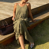 Purpdrank  Fashion Off-The-Shoulder V-Neck Long Dress Women's Summer Cascading Ruffles Sexy Backless Sleeveless Slit Slit Long Dress