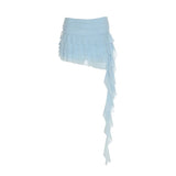 Purpdrank  Holiday Style Ruffles Ribbon Mesh Mini Cake Skirts with Safety Shorts Elastic High Waist Irregular A-line Party Clubwear