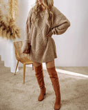 Purpdrank  Casual Loose Fit Cable Knit Pullover Mini Dress Round Neck Long Sleeve Sweater Dress Winter