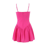 Purpdrank  Sexy Rose Pink Bra Corset style Spaghetti Strap Mini Dress Women Backless Party Skater Low Waist Short Sling Robe Vestido