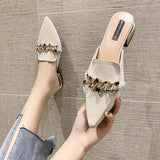 Purpdrank - Slippers Women New Chain Mules Women Slides Square Toe Ladies Striped Shoes Summer Fashion Footwear Square Heel Women Shoes