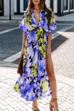 Purpdrank  Summer Women Print Long Dress Sexy V-neck High-Waisted Split  Bohemia V-neck Bat Sleeve Vacation Party Lady Vestido