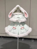 Purpdrank  Winter Sweet Kawaii Elegant 2 Piece Set Women Design Rabbit Ear Cloak Coat +Chic Strap Skirts Female Princess Retro Outfits