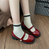 Purpdrank  Thick Heel Red Women Mary Jane Shoes Fashion Round Toe Shoes 2025 Spring Ladies Casaul College Style Pumps
