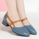 Purpdrank  Soft Leather Sandals Women Spring Summer Fashion Pointed Tip Single Shoes Low-Heel Hollow Buckle Ventilate Office Gentle