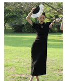 Purpdrank  New Chinese Style Waistband Slimming And Improved Qipao Summer Dress New Women Short Sleeve Long Patry Dress