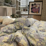 Purpdrank  Cute rustic french floral bedding set,purple yellow cotton twin full queen king home textile flat sheet pillow case duvet cover