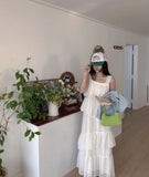 Purpdrank  French Style Chic Summer elegant Solid Sleeveless Slash Neck Flounced edge Patchwork Long Slim Woman Dress
