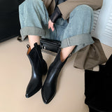 Purpdrank - 2023 New Winter Chelsea Boots for Woman Genuine Leather Pointy Toe Wedge Heel Ankle Boots Simple Comfortable Cowboy Boots Female
