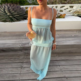 Purpdrank   Vacation Sleeveless Hollow Perspective Long Dress Simple Lady Backless Summer Dress Sexy Off Shoulder Camisole Club Party Dress