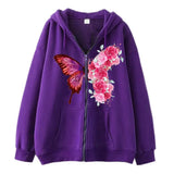 Purpdrank  Vintage Spice Butterfly Zipper Oversize Hoodie Elegant Cardigan Jacket Women's Fashionable Arrival Sweater